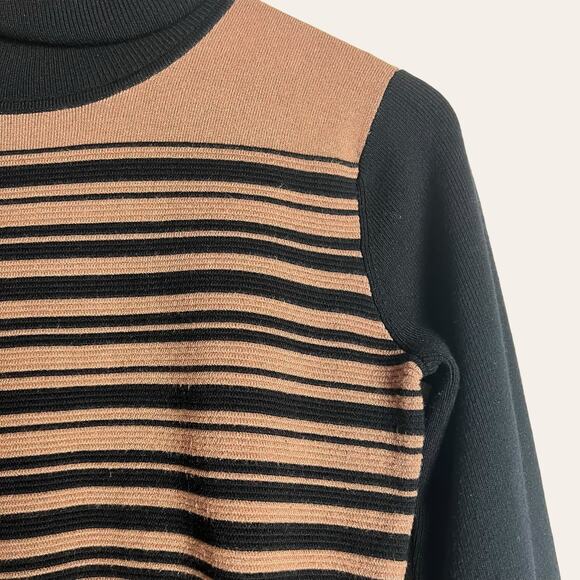 Toccin Blake Striped Ribbed Black Brown Turtleneck Sweater Dress Size S - Picture 7 of 15